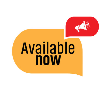 available now sign on white background