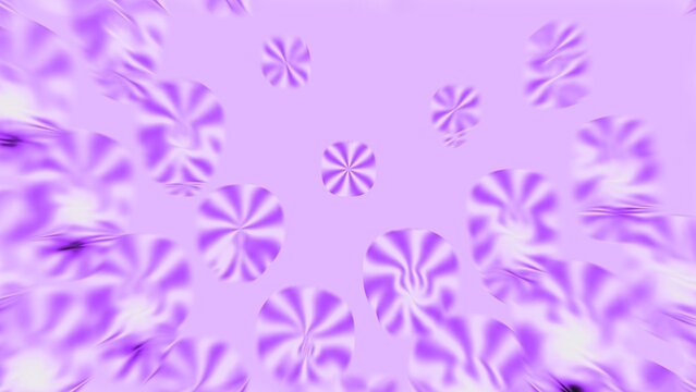This digital artwork features a dynamic abstract pattern with swirling circular shapes in shades of purple and violet on a soft light purple background