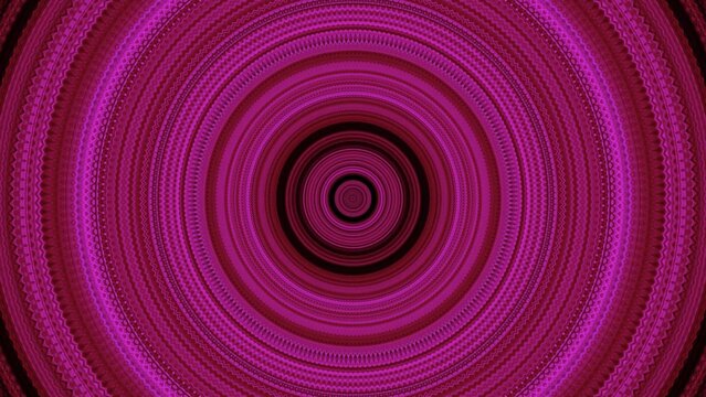 This digital artwork features concentric circles layered with vibrant pink and purple hues