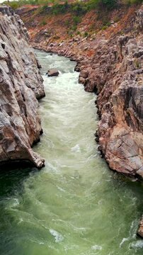 Vertical Aerial View of Bhedaghat, Jabalpur, Madhya Pradesh, India
