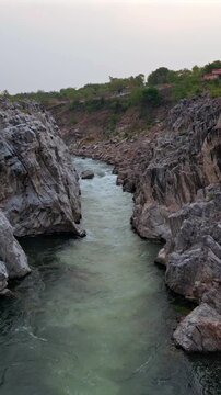 Vertical Aerial View of Bhedaghat, Jabalpur, Madhya Pradesh, India