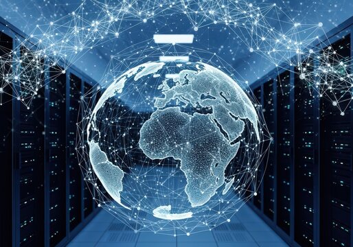 Digital globe surrounded by network connections isolated on white background