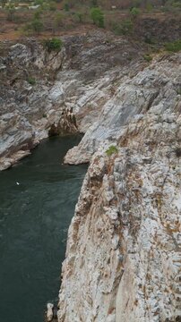 Vertical Aerial View of Bhedaghat, Jabalpur, Madhya Pradesh, India