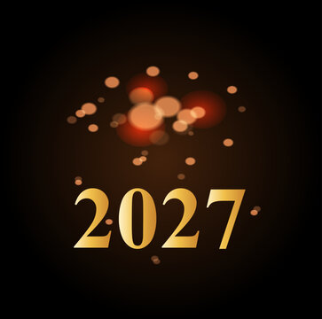 Happy New Year 2007 gold numbers background with glowing light bokeh effects.