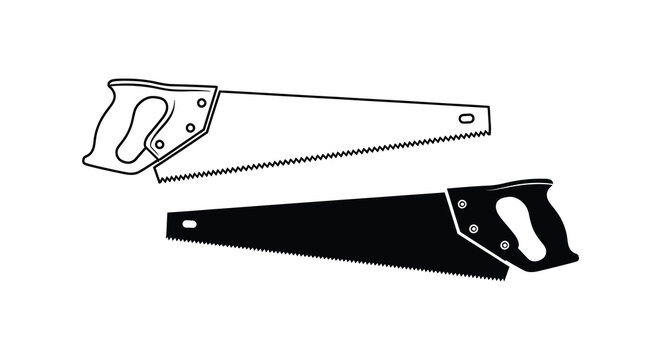 Two hand saws in black silhouette against a white background silhouette