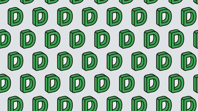 Green 3D letter D alphabet seamless loop animation background