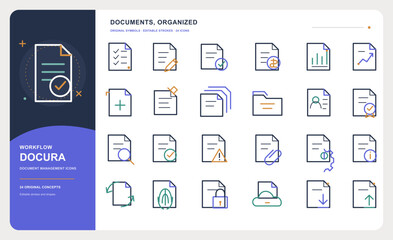 Fototapeta premium Premium Document Management and Digital File Outline Icon Set with 24 Editable Vector Symbols