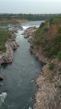 Vertical Aerial View of Bhedaghat, Jabalpur, Madhya Pradesh, India