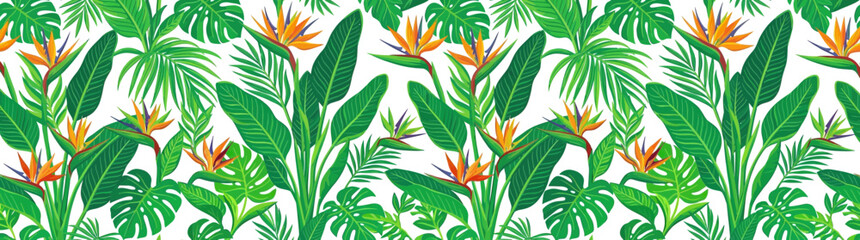 Tropical Jungle Leaves and Flowers Seamless Pattern © doung