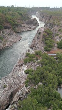 Vertical Aerial View of Bhedaghat, Jabalpur, Madhya Pradesh, India