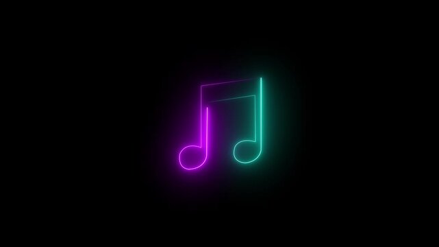 Neon Eighth Note Symbol Glowing In Purple And Teal On Black Background music