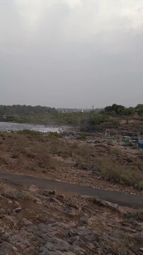 Vertical Aerial View of Bhedaghat, Jabalpur, Madhya Pradesh, India