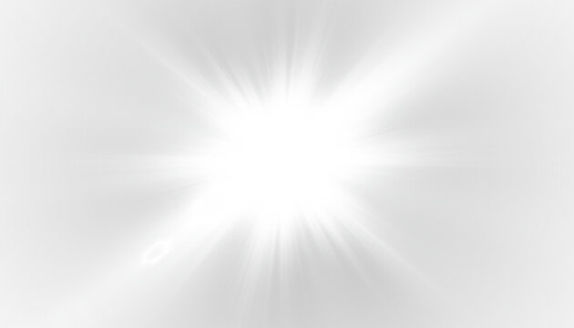 Bright white anamorphic lens flare with sharp starburst rays and diagonal light streak on light background