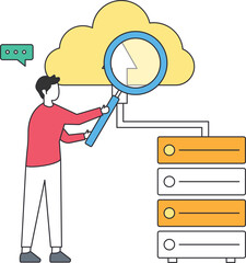 Cloud Computing data upload with system administrator analyzing server management. Information technology concept with data transfer to cloud storage and database management. © Arslan Haider