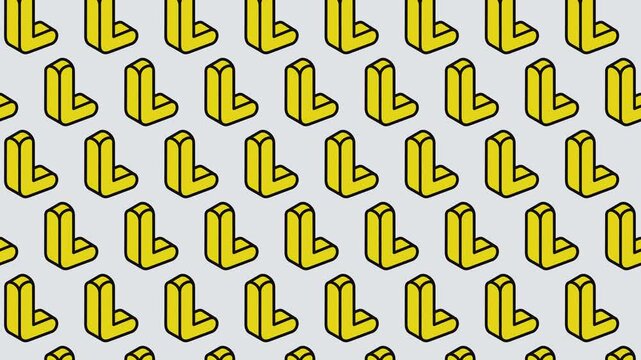 Isometric Yellow Letter L Alphabet Seamless Pattern Loop Background