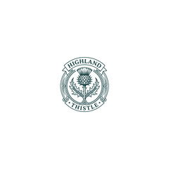 Obraz premium Vintage Scottish Highland Thistle Emblem with Celtic Knot Design