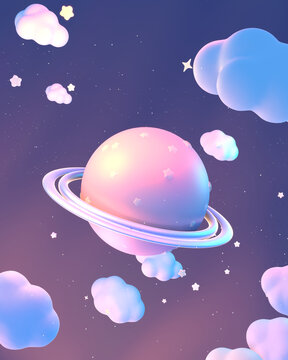 3D render of dreamy planet in the sky.