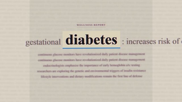 Diabetes archival medical records text montage, retro metabolic health public crisis stop motion