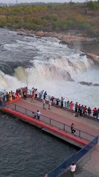 Vertical Aerial View of Dhuandhar Falls, Bhedaghat, Jabalpur, Madhya Pradesh, India