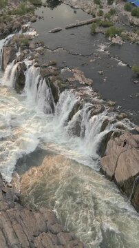 Vertical Aerial View of Dhuandhar Falls, Bhedaghat, Jabalpur, Madhya Pradesh, India