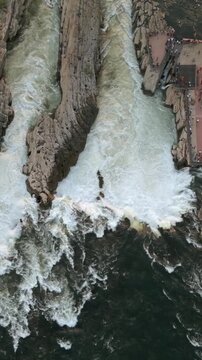 Vertical Aerial View of Dhuandhar Falls, Bhedaghat, Jabalpur, Madhya Pradesh, India