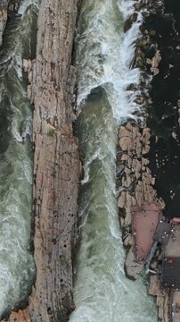 Vertical Aerial View of Dhuandhar Falls, Bhedaghat, Jabalpur, Madhya Pradesh, India