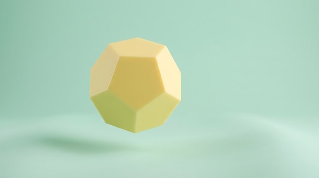 Geometric Polyhedron Object Floating Mid-Air Against Pastel Background