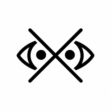 Minimalist vector icon of eyes crossed out with an X representing blindness, unsee, or blind spot.