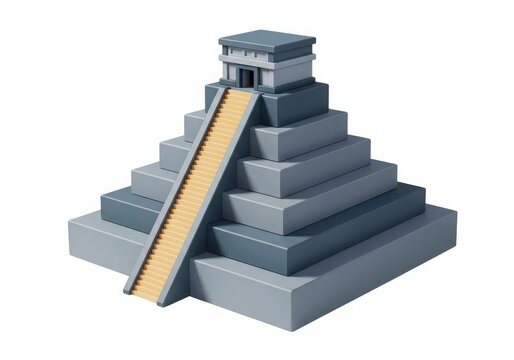 Ancient pyramid staircase with wooden ramp illustration isolated on white background
