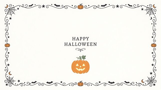 Happy Halloween Greeting Card With Pumpkin And Spider Web Border Design