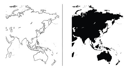 Asia map silhouette with contrasting outlines black and white silhouette © sanu