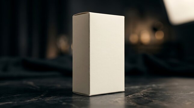 Minimalist Clean White Box on Dark Textured Surface with Soft Lighting