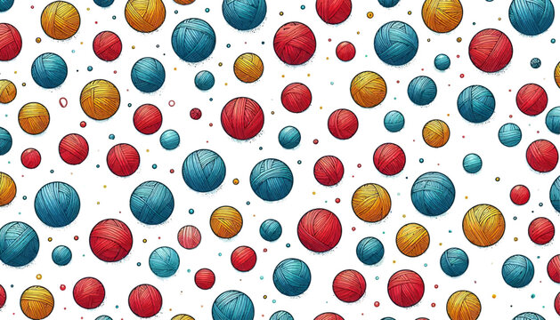 colorful yarn balls seamless pattern background in vector doodle artwork
