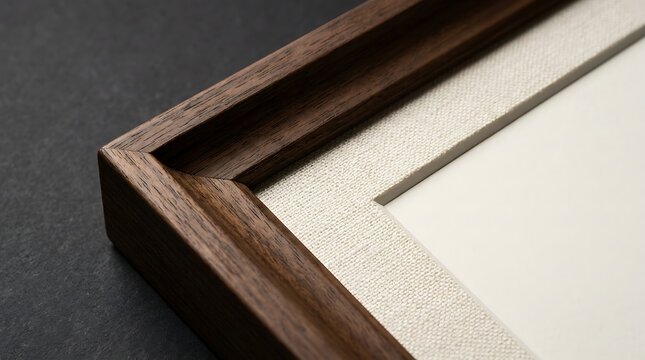 A close-up view of a high-quality 16 x 20 frame featuring a natural wood finish and a textured linen mat board perfect for displaying fine art prints