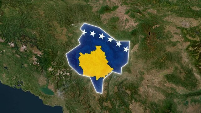 Kosovo Map and National Flag Location Highlight