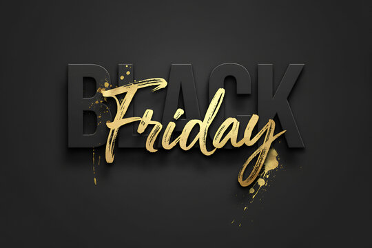 Black friday sale inscription gold letters on a black background, horizontal banner, design template. Copy space, creative background, Black Friday / Retail Sales Event