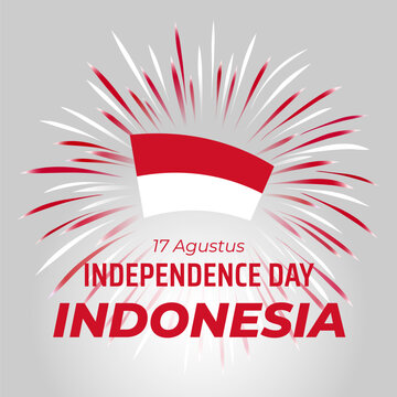 August 17, independence day indonesia, Indonesian red white fireworks flag on white background. Indonesia national holiday august 17th independence day. Greeting card. Vector illustration