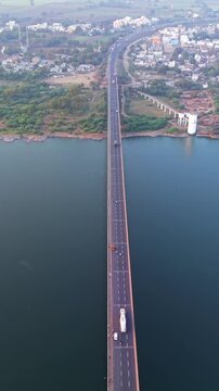 Vertical Aerial View of Narmada River and Bridge Jabalpur, Madhya Pradesh