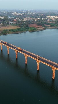 Vertical Aerial View of Narmada River and Bridge Jabalpur, Madhya Pradesh