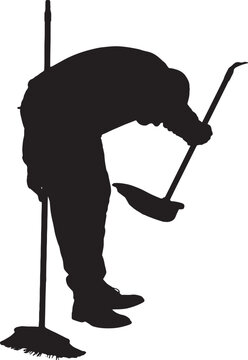 vector,silhouette of a man who is sweeping and looks in the dustpan if there is something that he has lost