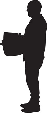 vector,silhouette of  side view of a househusband ready to do cleaning