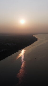 Vertical Aerial View of Narmada River and Bridge Jabalpur, Madhya Pradesh