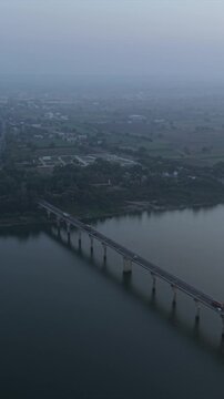 Vertical Aerial View of Narmada River and Bridge Jabalpur, Madhya Pradesh
