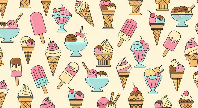 Sweet Ice Cream Dessert Seamless Pattern Illustration Background