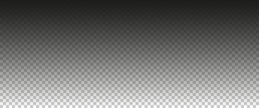Transparent black top gradient overlay on checkerboard background, smooth dark fade effect with soft vertical opacity transition, shadow vector template for editing, mockup and design