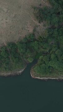 Vertical Aerial View of the Narmada River Shoreline, Madhya Pradesh, India