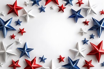 Obraz premium Veterans Day Patriotic Background with Red White Blue 3D Star Frame Border