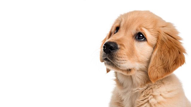 Cute golden retriever puppy dog portrait profile isolated on transparent background