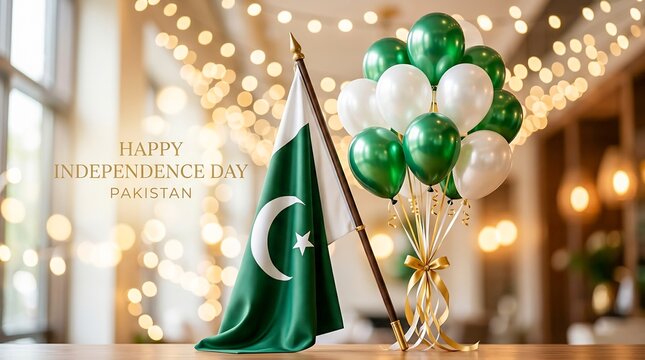 Pakistan Flag Celebration with Balloons