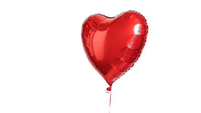 Single glossy red heart shaped helium balloon isolated on transparent background
